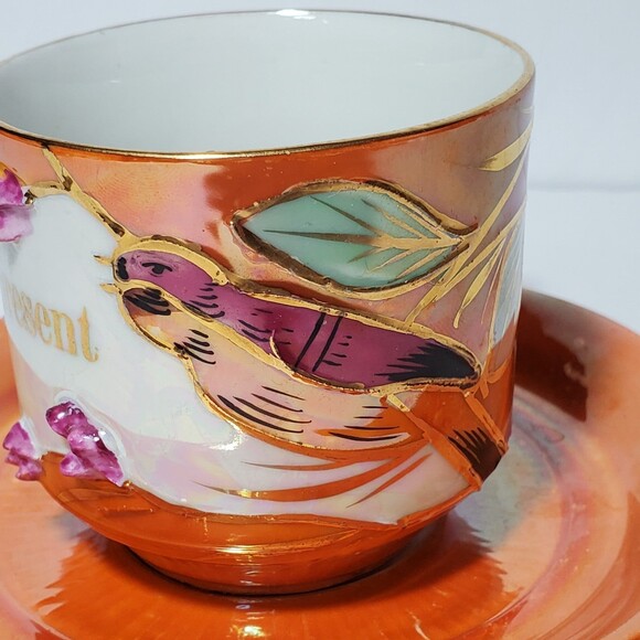 Vintage Teacup and Saucer Orange Germany Bird - Picture 4 of 9